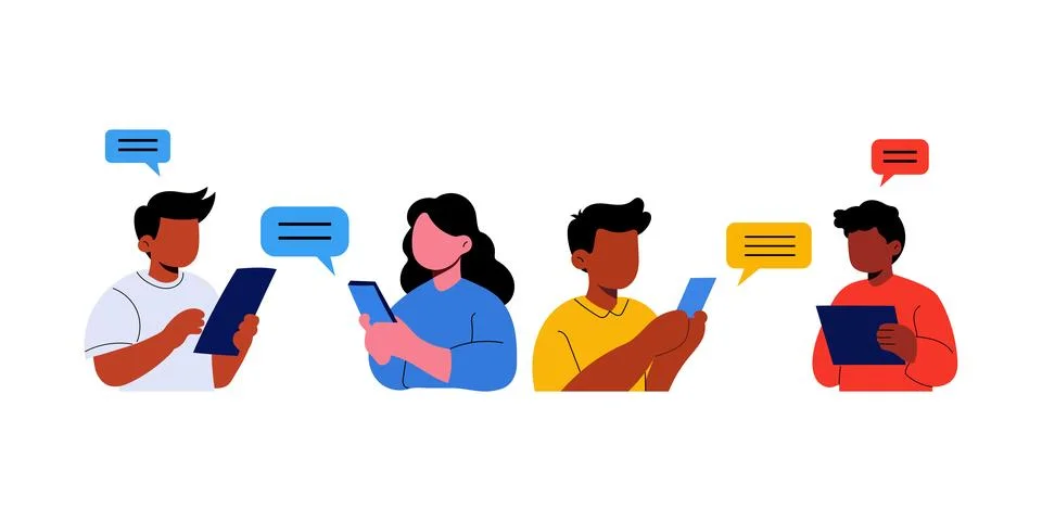 Diverse Group Engaged in Digital Communication Stock Illustration