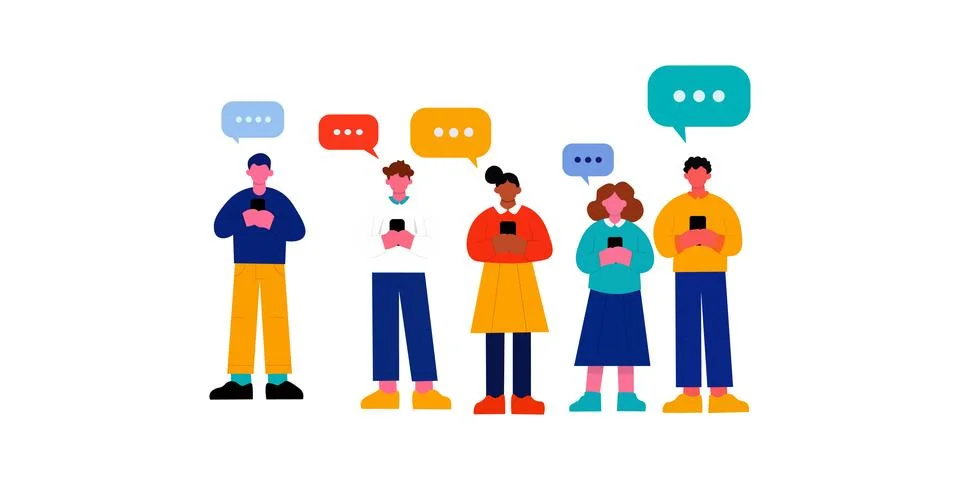 Diverse Group Engaged in Digital Communication Stock Illustration