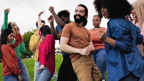 Diverse group of friends having fun dancing outdoor during music festival Stock Footage 201429987