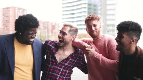 Diverse group of friends having fun together outdoor - Nonbinary person laughing Stock Footage 239455195