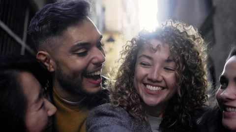 Diverse group of friends having fun taking selfie or video together. LGBTQ   Stock Footage 261996998