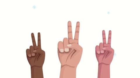 Diverse group of hands with peace signs representing equality unity and div.. Video stock 338312257