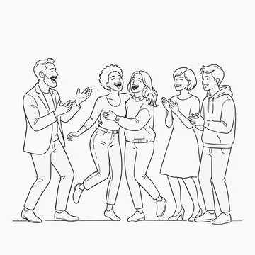 Diverse group of happy friends clapping and celebrating together in line ar.. Stock-Illustration