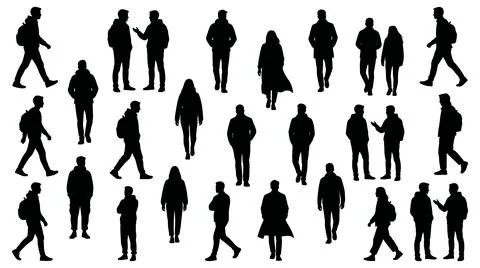 Diverse group human silhouette collection for architectural design Illustration