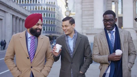 Diverse group of men walking to work in the morning, in slow motion Stock Footage 97973977