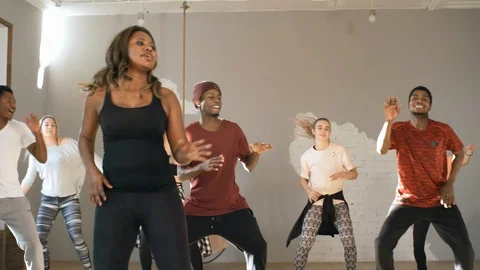 Diverse Group of People Dancing in Studio Stock Footage 104038905