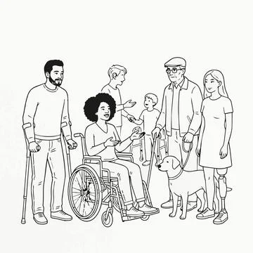 Diverse group people with disabilities support inclusion Silhouette Stockillustratie