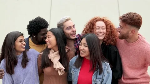 Diverse group of people having fun together outdoor - Friends and diversity Stock Footage 182586706