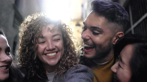 Diverse group of people having fun taking selfie - Gay transgender smiling Video stock 239335322