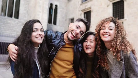 Diverse group of people having fun together outside - Happy friends Stock Footage 249023306