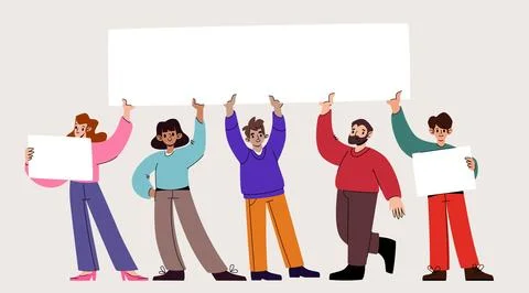 Diverse group people protesting holding blank sign Stockillustratie