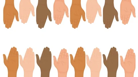 Diverse group of people raising open palms as a symbol of unity and solidar.. Vídeo Stock 338423931
