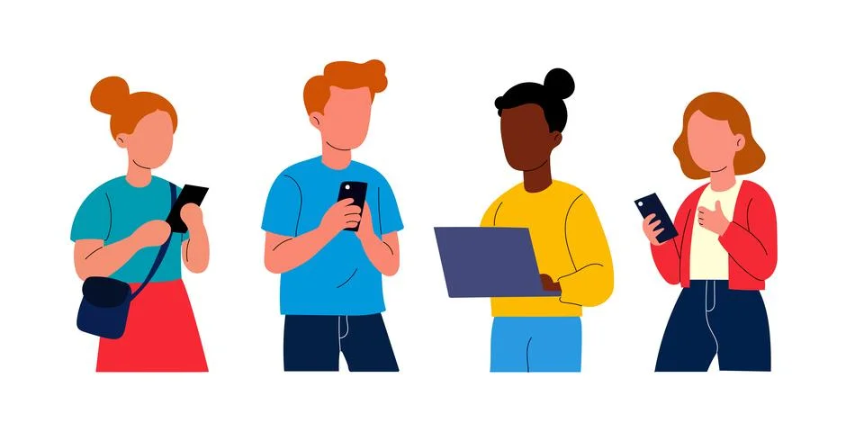Diverse Group of People Using Technology Stock Illustration