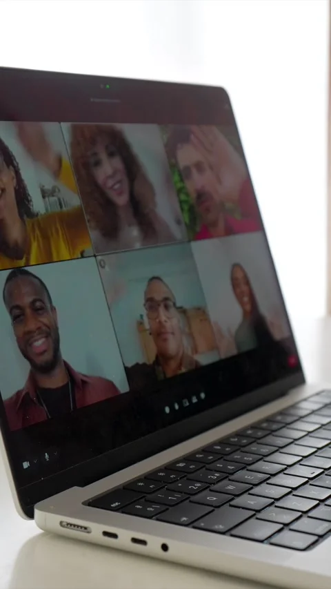 Diverse group of people on a video call meeting isolated on white background Stock Footage 339087564