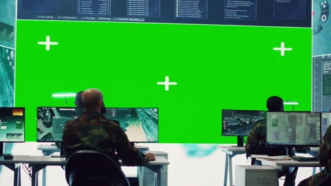 Diverse group of privates operating on a big screen isolated display Stock Footage 276919553