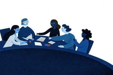 Diverse group of professionals in a collaborative business meeting around a.. Stock Illustration