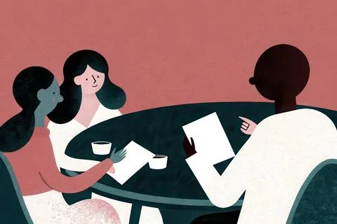 Diverse group of professionals engaged in an animated discussion around a t.. Stock Illustration