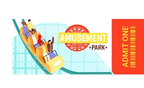 Diverse group riding roller coaster, excited expressions, amusement park scene Stock Illustration