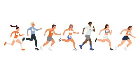 Diverse group of runners participating in a marathon Stock Illustration