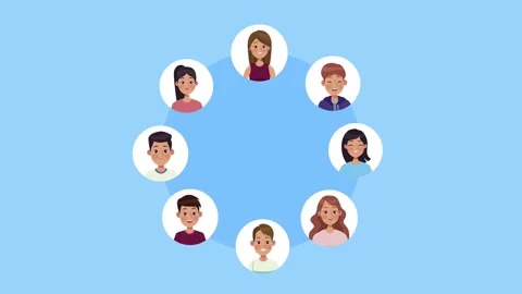 Diverse group of smiling young men and women in circular animation, symboli.. Video stock 339067711