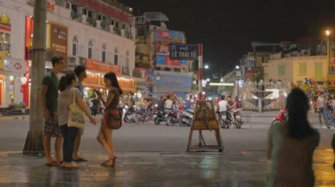 Diverse group - standing the old quarter foundtain Stock Footage 54204875