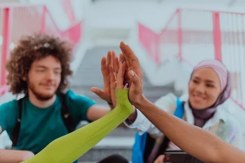 A diverse group of students symbolizes unity as Stock-Fotos