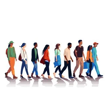Diverse group of students walking vector illustration Ilustración de archivo