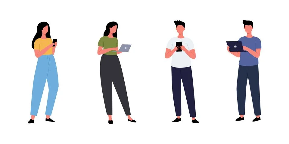 Diverse Group Using Mobile Phones and Laptops 스톡 일러스트
