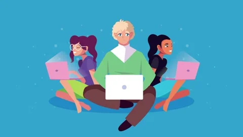 Diverse group of young people working on laptops together enjoying collabor.. Stock Footage 333430209