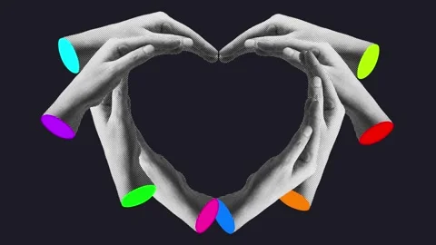 Diverse Halftone Hands Forming Heart Shape Animation Video stock 338403193