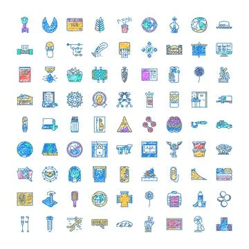 Diverse hand drawn doodle icon collection offering concepts Stock Illustration