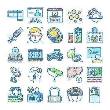 Diverse hand drawn doodle icon set illustrating various concepts Ilustración de archivo