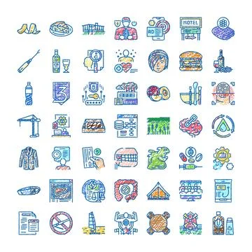Diverse hand drawn doodle icon set on white Ilustración de archivo