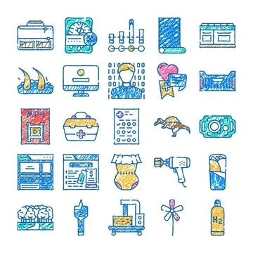 Diverse hand drawn doodle icons representing various concepts Stock Illustration