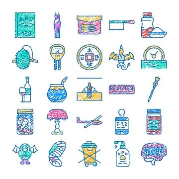 Diverse hand drawn doodle icons and abstract symbols collection Stock Illustration