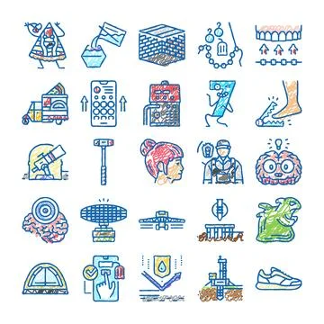 Diverse hand drawn doodle line art icons Stock Illustration