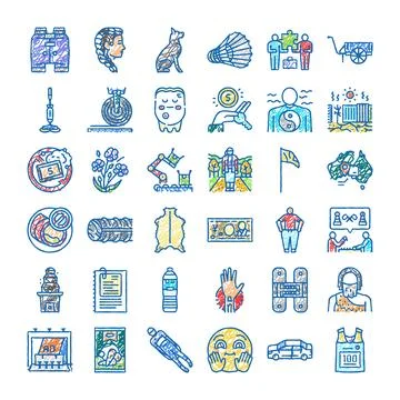 Diverse hand drawn doodle line icon set Stock Illustration