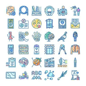 Diverse hand drawn doodle line icons collection 스톡 일러스트