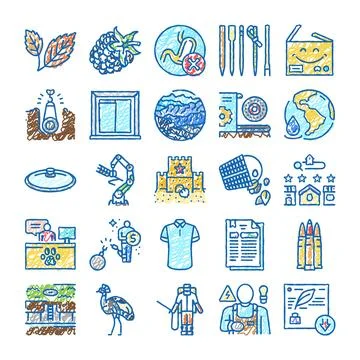 Diverse hand drawn doodle style concept icons Ilustración de archivo