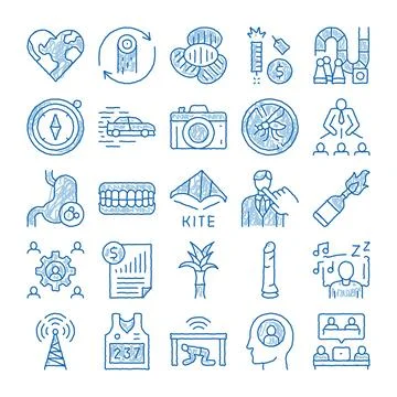 Diverse hand drawn icon set lifestyle concepts Stock Illustration