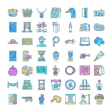 Diverse hand drawn icon set scribbled illustrations Stock Illustration