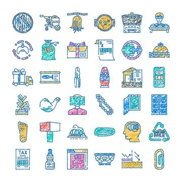 Diverse hand drawn icon set for business concepts Stock Illustration
