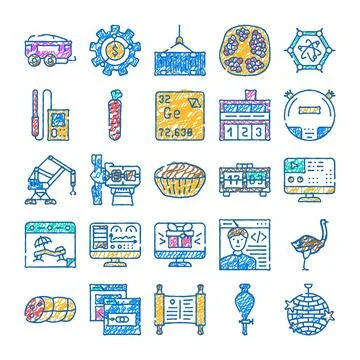 Diverse hand drawn icon set covering many topics 스톡 일러스트