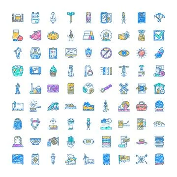 Diverse hand drawn icon set for multimedia objects Stock Illustration