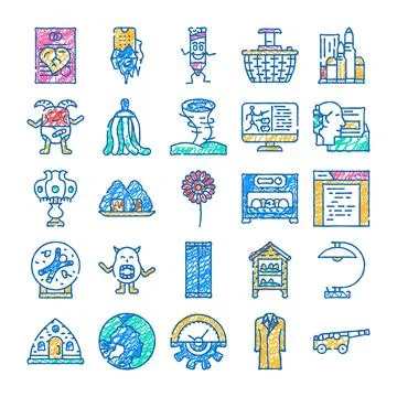 Diverse hand drawn icon set for concepts Stock Illustration