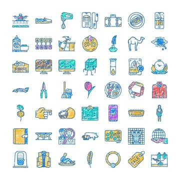 Diverse hand drawn icon set for digital use 스톡 일러스트