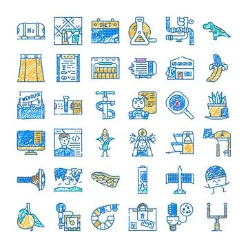 Diverse hand drawn icon set for web and technology Stock Illustration