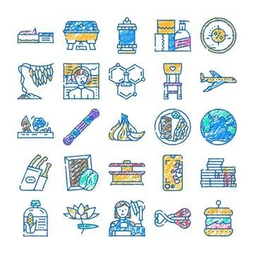 Diverse hand drawn icon set doodle style Stock Illustration