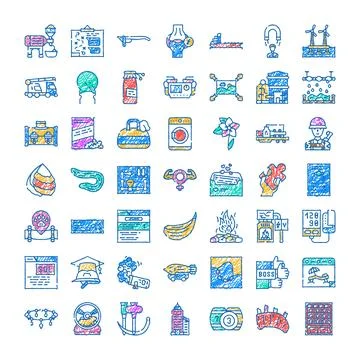Diverse hand drawn icon set for digital applications Ilustración de archivo