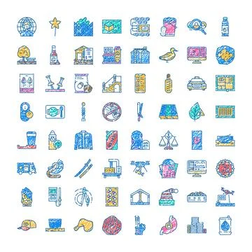 Diverse hand drawn icon set symbolizing various concepts Ilustración de archivo